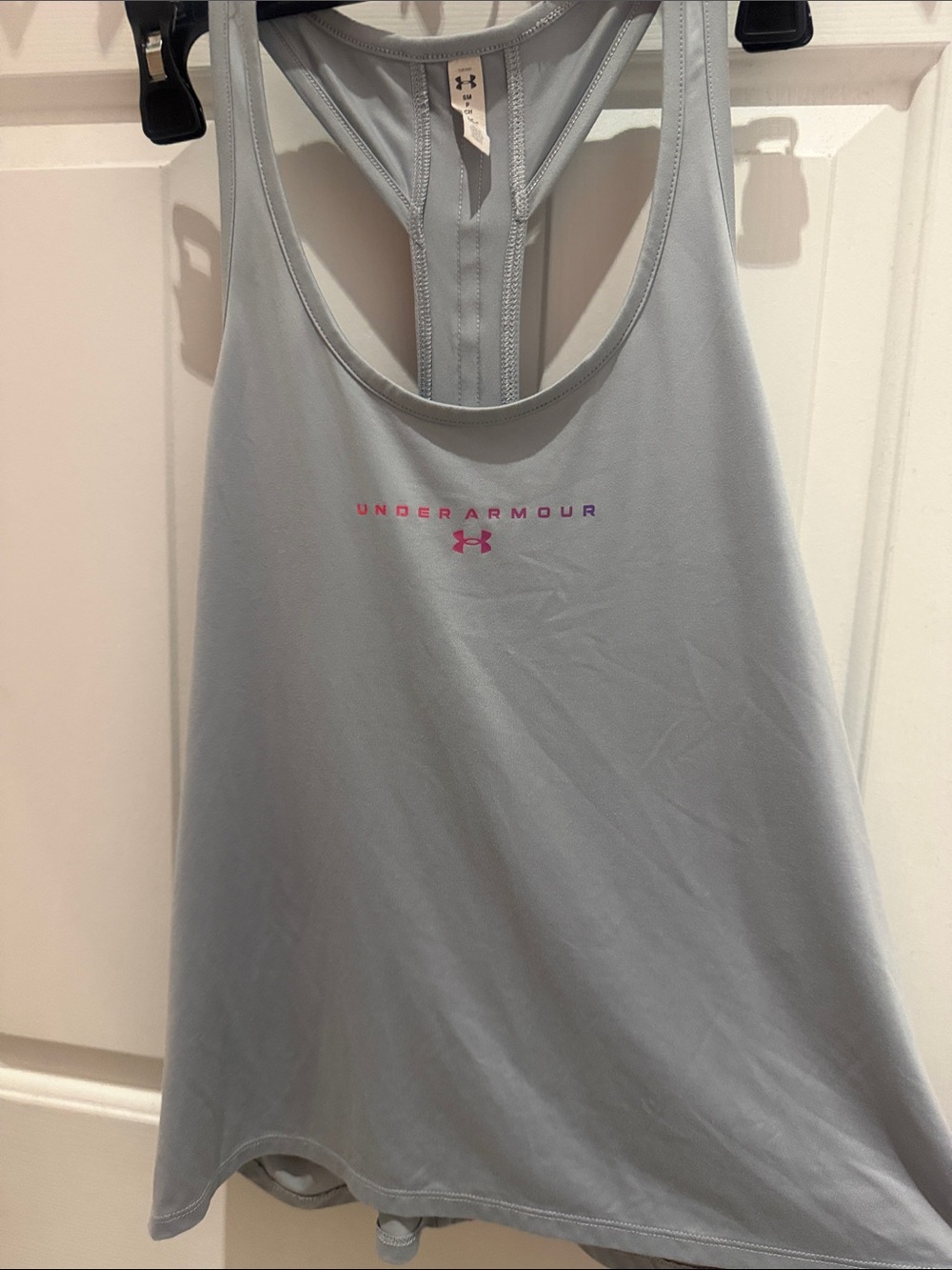 Under Armour Light Blue Racerback Workout Tank with Pink Logo